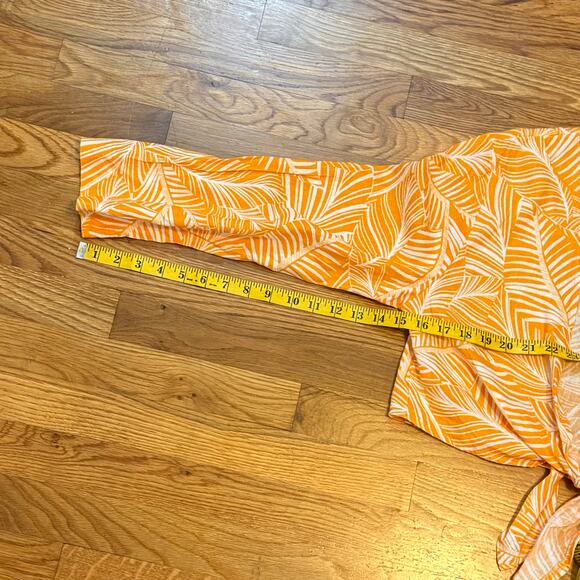 Shade and Shore Women Medium Orange White Tropical Print Linen Blend Tie - Picture 7 of 9